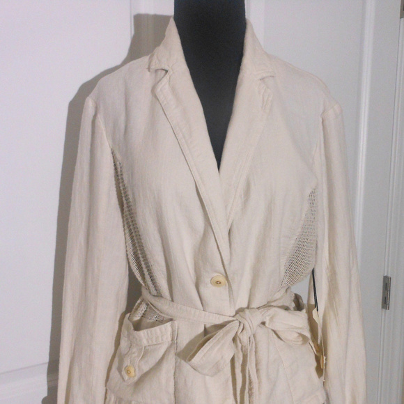ANTHROPOLOGIE NWT Openwork Linen Blazer with Waist Sash 14 - Picture 2 of 9